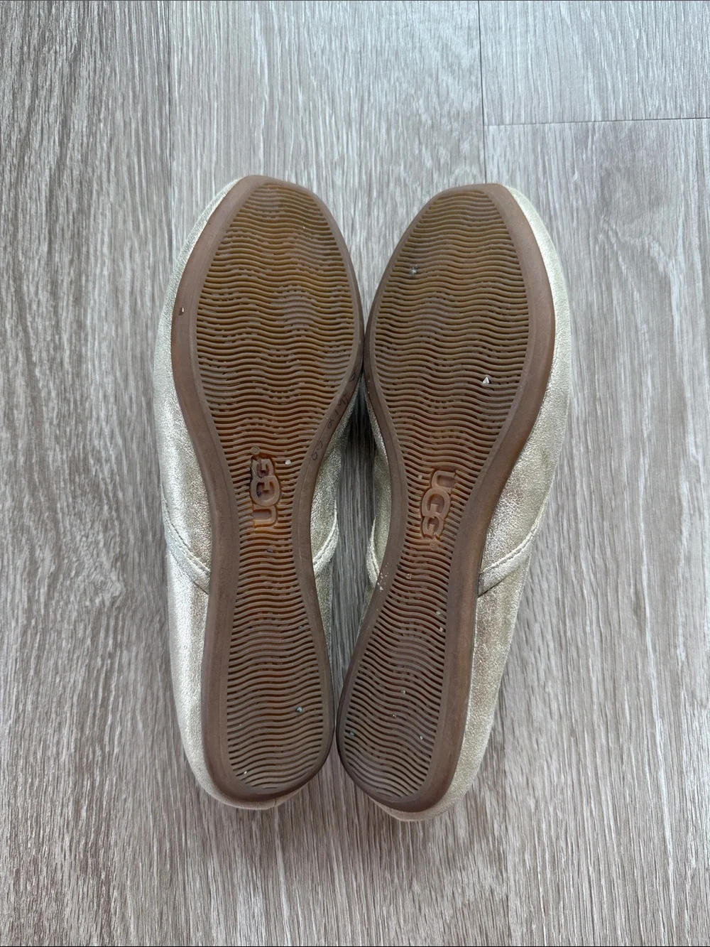 UGG Metallic Gold Shearling Ballet Flats with Bow